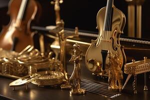 Gold farbig Musical Instrumente. ai generiert foto