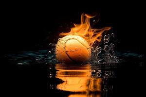 Tennis Ball im Flammen und Wasser. ai generiert foto