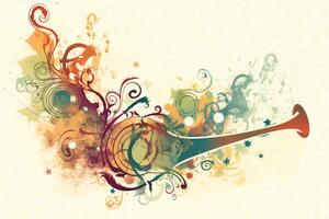 abstrakt Illustration mit Trompete und farbig Ornamente. ai generiert foto