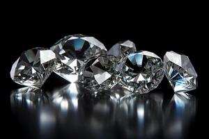 Gruppe von Diamanten auf reflektierend Hintergrund ai generiert foto