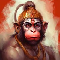 Gemälde von Hindu Gott Hanuman ebenfalls namens maruti und bajrang bali ist ein Hindu Gott und ein göttlich vanara Begleiter von das Gott Rama generativ ai foto