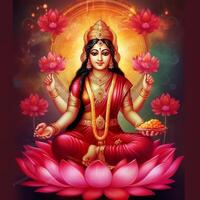 maha Lakshmi Bilder herunterladen mah laxmi Göttin auf Lotus Bilder generativ ai foto