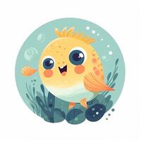 ein süß Fisch Lächeln im Kinder- Buch Illustration Bild generativ ai foto