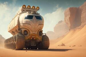 staubig Mars LKW im das Wüste, Illustration ai generiert foto