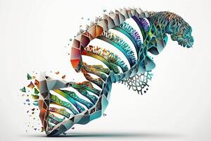 Flüssigkeit bunt DNA Wendel im Weiß Hintergrund, Illustration ai generiert foto