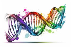 Flüssigkeit farbig DNA Wendel im Weiß Hintergrund, Illustration ai generiert foto