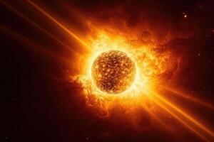 Oberfläche von Sonne mit Vorsprünge, Solar- Strahlung. generativ ai foto