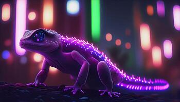 Neon- Gecko, Digital Kunst Illustration, generativ ai foto