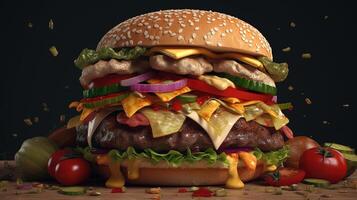 saftig saftig Burger, Digital Kunst Illustration, generativ ai foto
