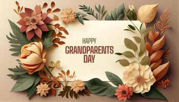 glücklich Großeltern Tag aufführen von Papier mit Rahmen von Blumen und Blätter. generativ ai foto