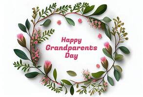 glücklich Großeltern Tag runden Rahmen gestalten mit Rosa Blume Knospen Geäst und Blätter. generativ ai foto
