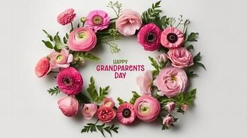 glücklich Großeltern Tag Kreis von Pfingstrosen und Sukkulenten. generativ ai foto