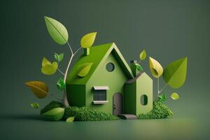 Öko freundlich Haus mit Grün Umwelt Hintergrund. generativ ai foto