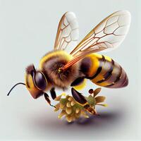 Honig Biene fliegen im das Garten mit Blume und Nektar ai generativ foto
