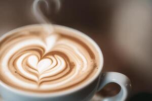 Tasse von Cappuccino mit Latté Kunst auf hölzern Hintergrund. generativ ai foto