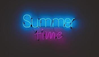Neonlampe mit den Worten Sommerzeit an einer einfachen Wand. 3D-Rendering foto
