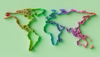 Relief-Weltkarte mit Regenbogen-Farbverlauf