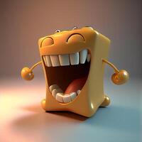 Karikatur Monster- zeigen Zähne auf ein grau Hintergrund. 3d Illustration, ai generativ Bild foto