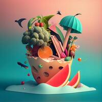Obst und Gemüse im ein Tasse. 3d Illustration., ai generativ Bild foto