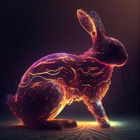 3d Rendern von ein Neon- Hase auf ein dunkel Hintergrund mit Höhepunkte, ai generativ Bild foto