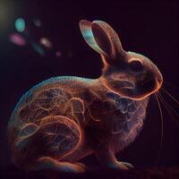 Digital Illustration von ein Hase mit glühend Licht auf ein dunkel Hintergrund, ai generativ Bild foto