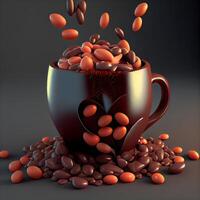 Kaffee Bohnen im ein Tasse auf ein dunkel Hintergrund. 3d Wiedergabe, ai generativ Bild foto