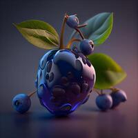 Blaubeere Obst im ein Blau Keramik Schüssel. 3d Illustration., ai generativ Bild foto
