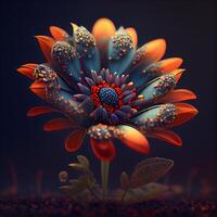 3d Illustration von ein Fantasie Blume mit ein Menge von Blütenblätter, ai generativ Bild foto