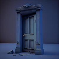 Fantasie Tür, 3d machen, Blau Hintergrund, leeren Raum, ai generativ Bild foto