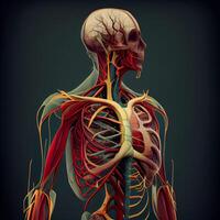 Mensch Körper Anatomie mit Lunge, Kreislauf System und kardiovaskulär System auf grau Hintergrund, ai generativ Bild foto