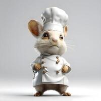3d Rendern von ein süß wenig Weiß Hase wie ein Koch mit ein Hut, ai generativ Bild foto