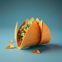 3d Rendern von ein Tortilla Sandwich im Origami Stil auf Blau Hintergrund, ai generativ Bild foto