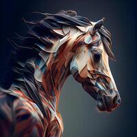 Pferd Kopf mit mehrfarbig Mähne und Schwanz. 3d Wiedergabe, ai generativ Bild foto
