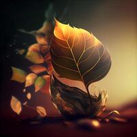 Herbst Blätter auf ein dunkel Hintergrund mit Bokeh. 3d machen, ai generativ Bild foto