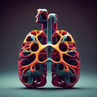 Mensch Lunge Anatomie auf dunkel Hintergrund. 3d Illustration. 3d Wiedergabe., ai generativ Bild foto