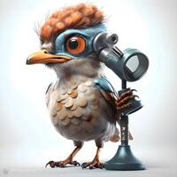 süß Karikatur Vogel mit Fernglas. 3d Illustration., ai generativ Bild foto
