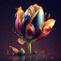 schön Tulpe Blume auf ein dunkel Hintergrund. 3d Wiedergabe, ai generativ Bild foto