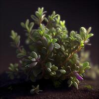 3d machen von ein Würfel mit Pflanzen auf ein dunkel Hintergrund., ai generativ Bild foto