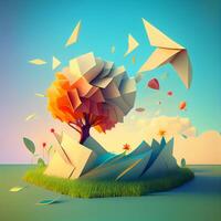 abstrakt Origami Baum und Papier Flugzeuge. Illustration. eps 10, ai generativ Bild foto