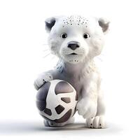 Weiß Polar- Bär mit ein Fußball Ball, isoliert auf Weiß Hintergrund., ai generativ Bild foto
