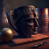 immer noch Leben mit ein Becher von Bier. 3d Illustration. Jahrgang Stil., ai generativ Bild foto