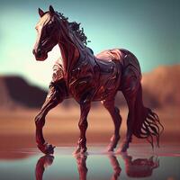 Pferd im das Wüste. 3d Wiedergabe. Computer Digital Zeichnung., ai generativ Bild foto