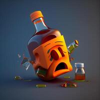 Alkoholismus Konzept. Alkohol Sucht. Illustration von ein Flasche mit ein traurig Gesicht., ai generativ Bild foto