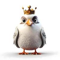König Vogel mit Krone isoliert auf Weiß Hintergrund. 3d Illustration., ai generativ Bild foto