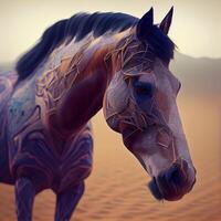 Pferd im das Wüste. 3d Wiedergabe. Computer Digital Zeichnung., ai generativ Bild foto