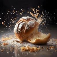 fallen Krapfen mit Sträusel auf ein schwarz Hintergrund. getönt., ai generativ Bild foto