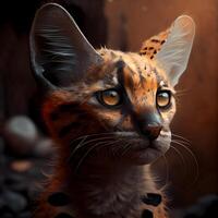 Porträt von ein Serval Katze im ein Zoo. 3d Wiedergabe, ai generativ Bild foto