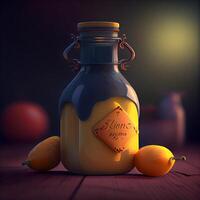 Zitrone Marmelade im ein Glas Krug mit ein Etikett. 3d Wiedergabe, ai generativ Bild foto