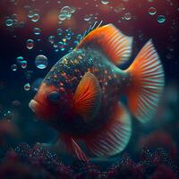 Diskus Fisch im Aquarium. 3d Illustration. unter Wasser Welt., ai generativ Bild foto