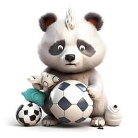 Igel mit ein Fußball Ball auf ein grau Hintergrund. 3d machen, ai generativ Bild foto